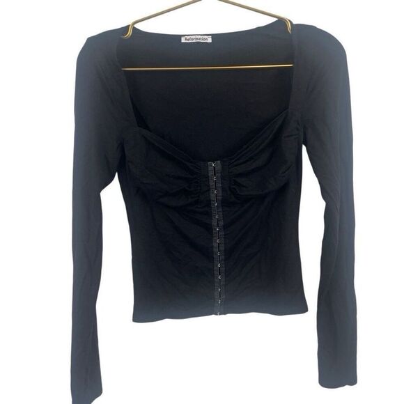 Reformation Corset Style Black Long Sleeve Shirt Size‎ Small - Picture 1 of 6